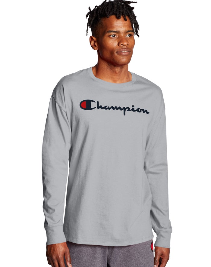 Camiseta Champion Hombre - Classic Long-Sleeve Script Logo ( Gris ) 1532970-JR